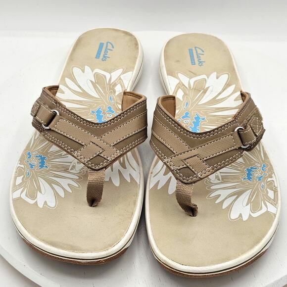Clarks Breeze Sea Cloudstepper Womens Flip Flop Sandals Brown Beige Size 12M - Picture 3 of 5